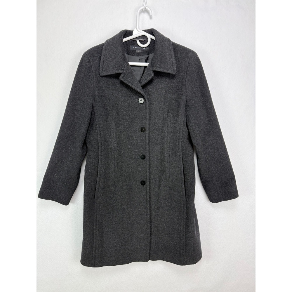 Anne Klein Wool Blend Coat 6 Charcoal Gray Single Breasted Professional